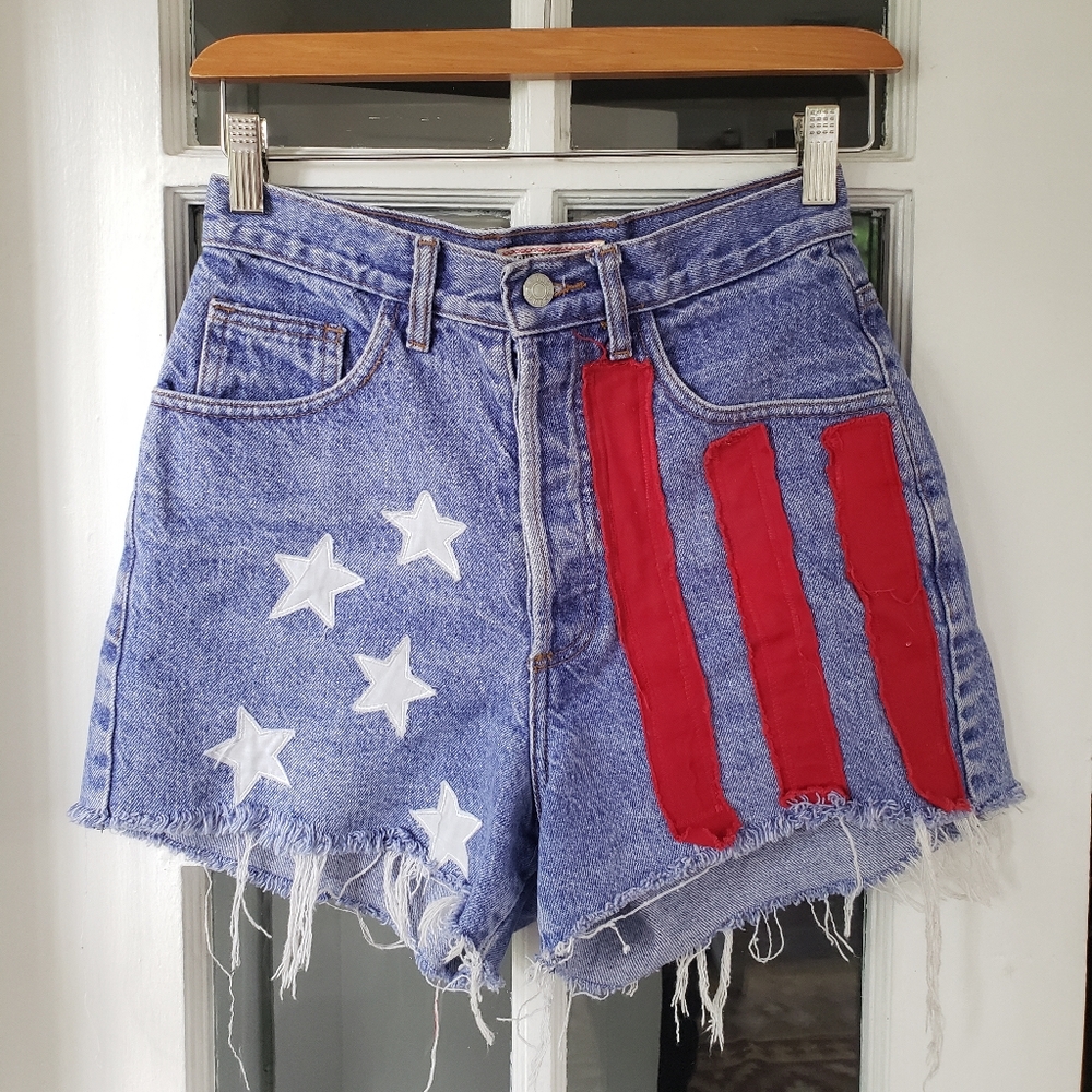 Guess Blue Jean Shorts with Red and White Accents